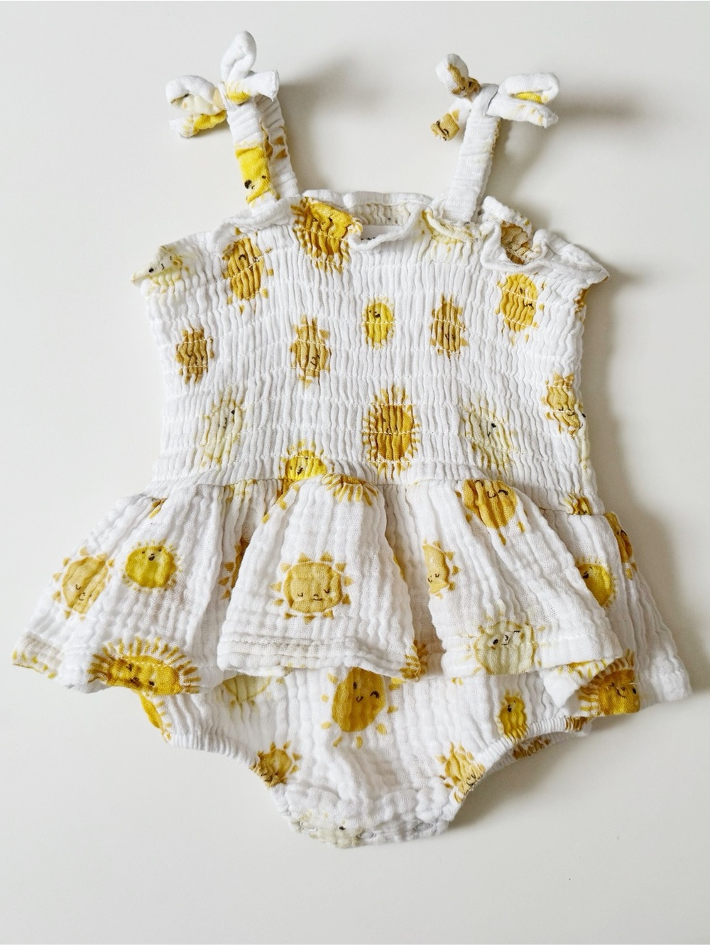 angel dear sun bubble romper smocked dress • 0-3 months summer girl